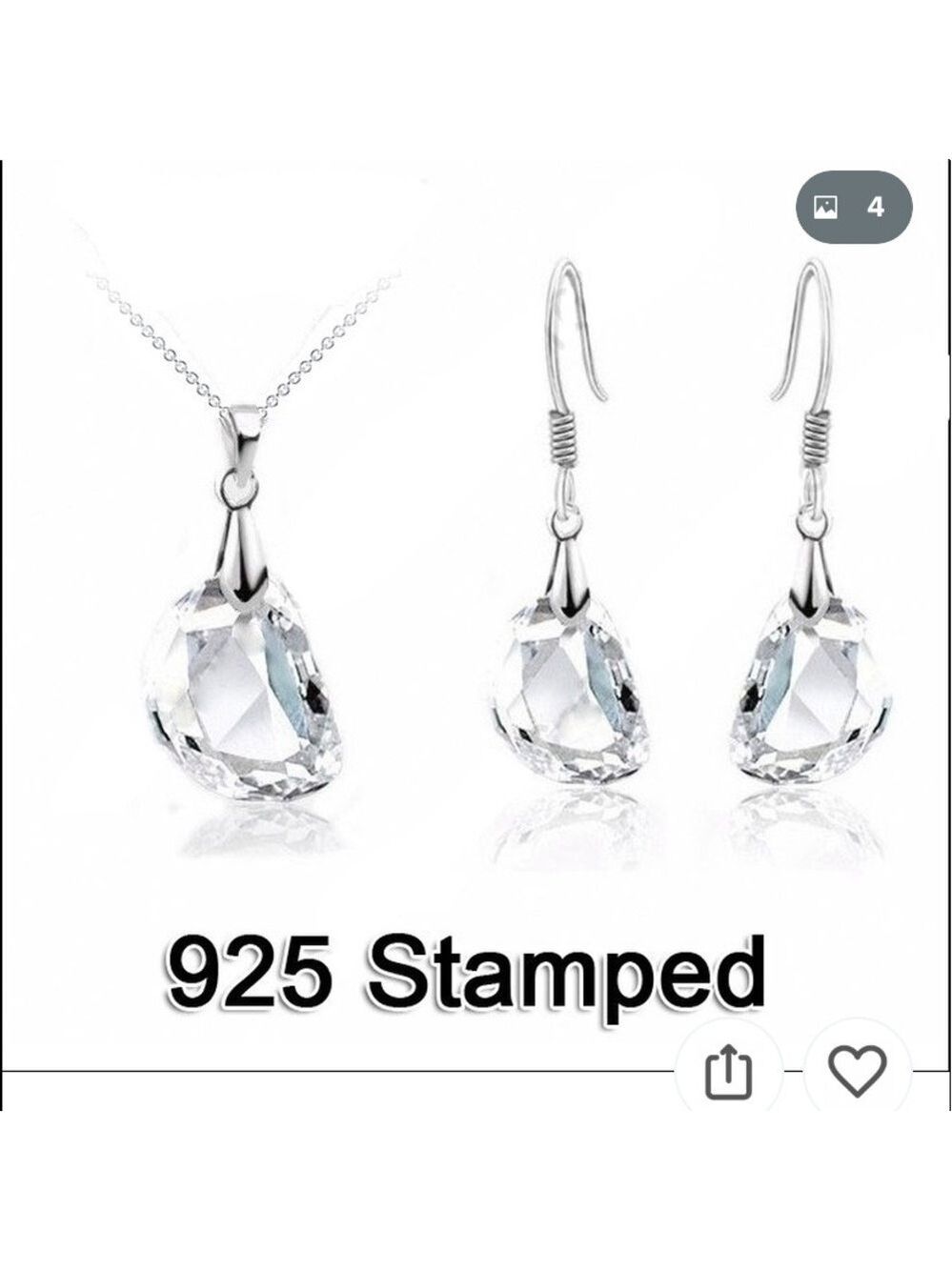 𝅺925 Sterling Silver Crystal Pendant & Earring Set